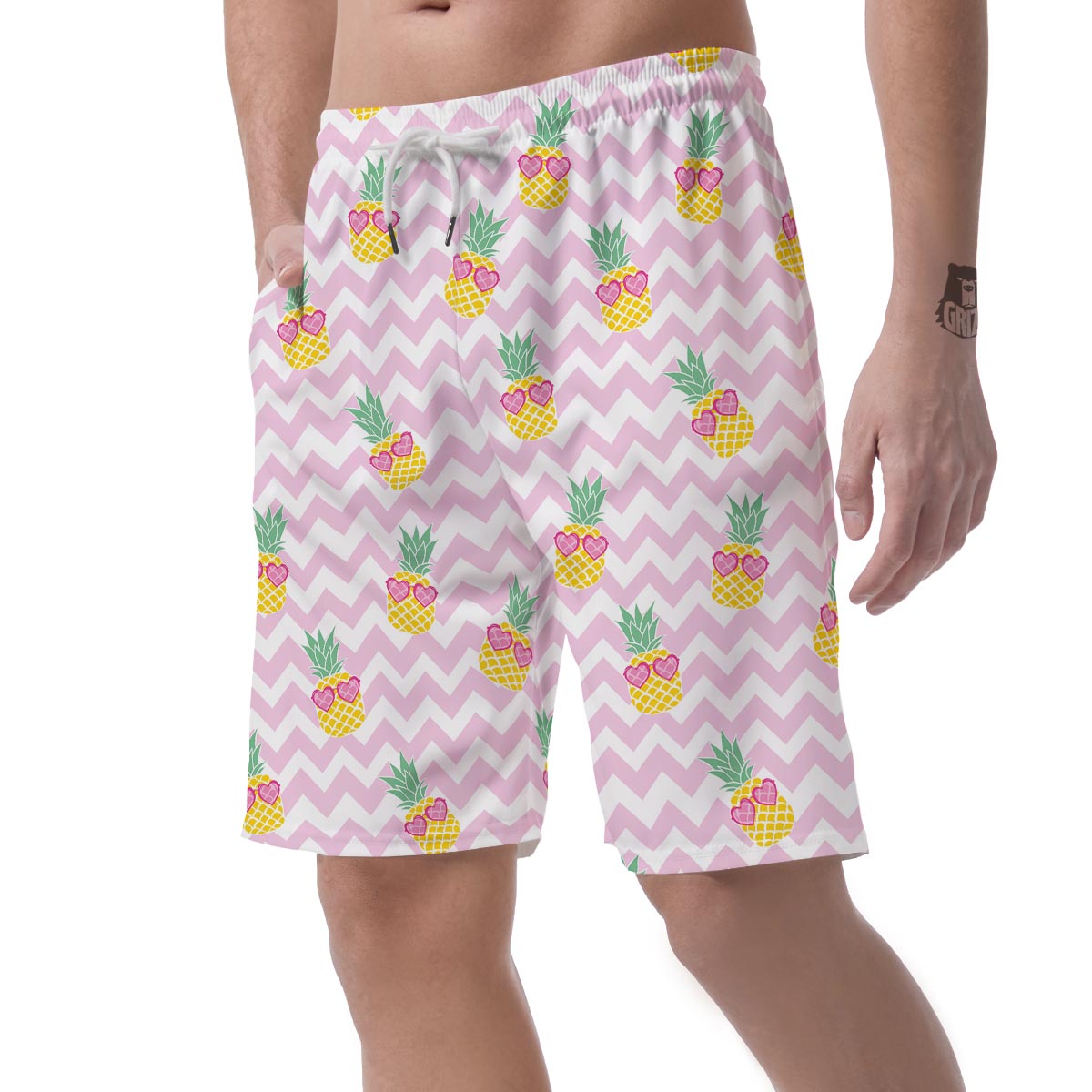 Pink Zig Zag Pineapple Print Men's Shorts-grizzshop