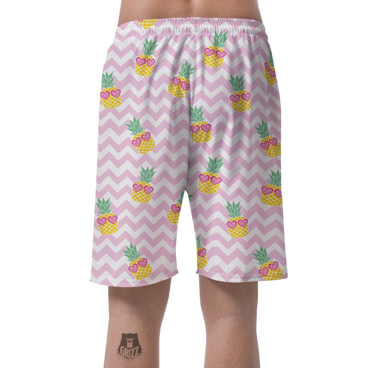 Pink Zig Zag Pineapple Print Men's Shorts-grizzshop