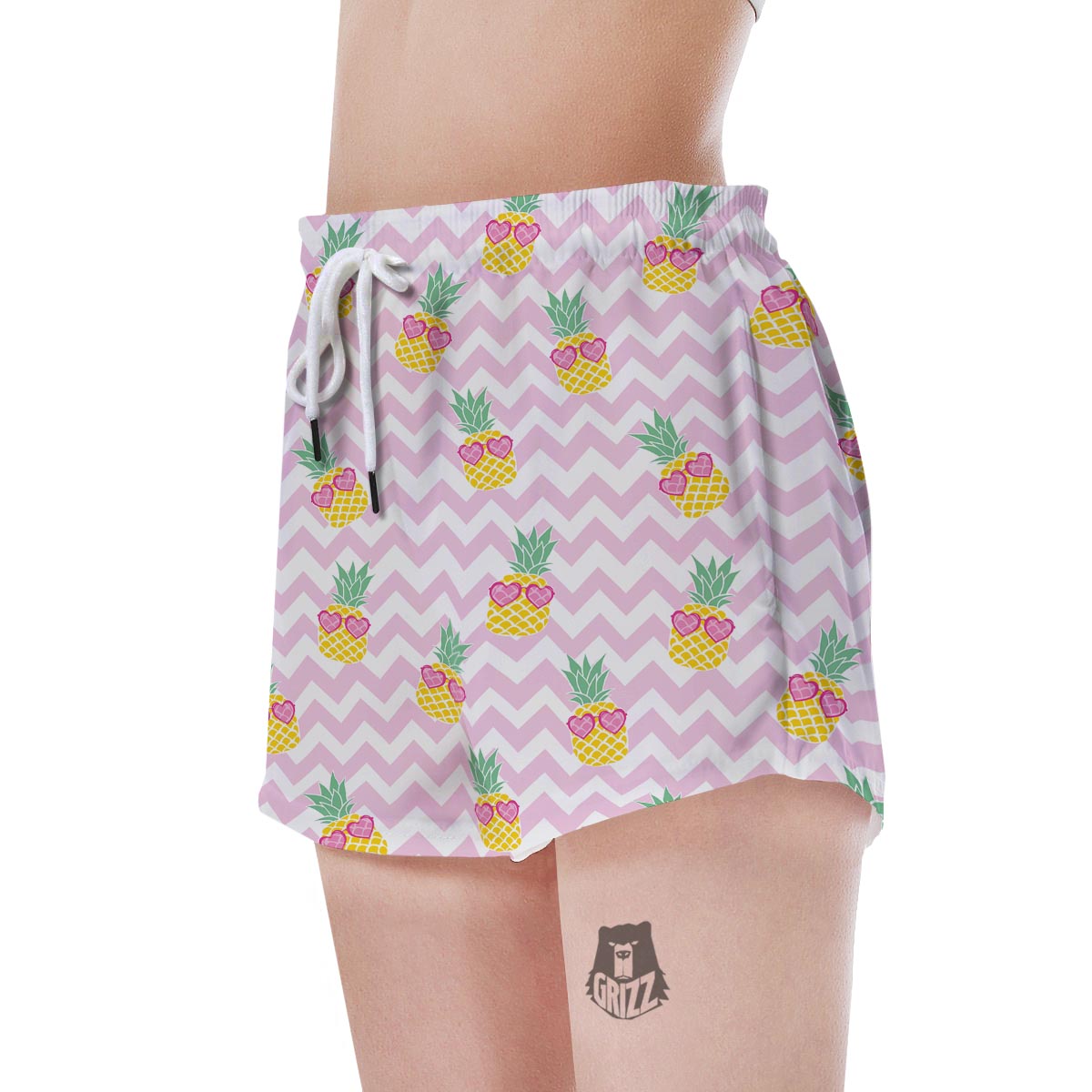 Pink Zig Zag Pineapple Print Women's Shorts-grizzshop