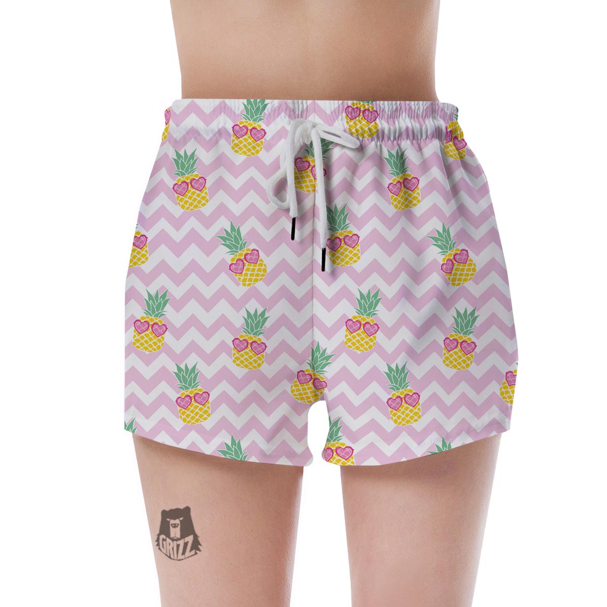 Pink Zig Zag Pineapple Print Women's Shorts-grizzshop