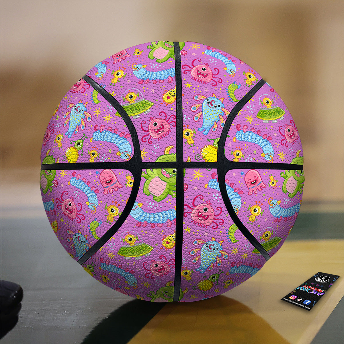 Pink Alien And Cute Monsters Print Pattern Basketball