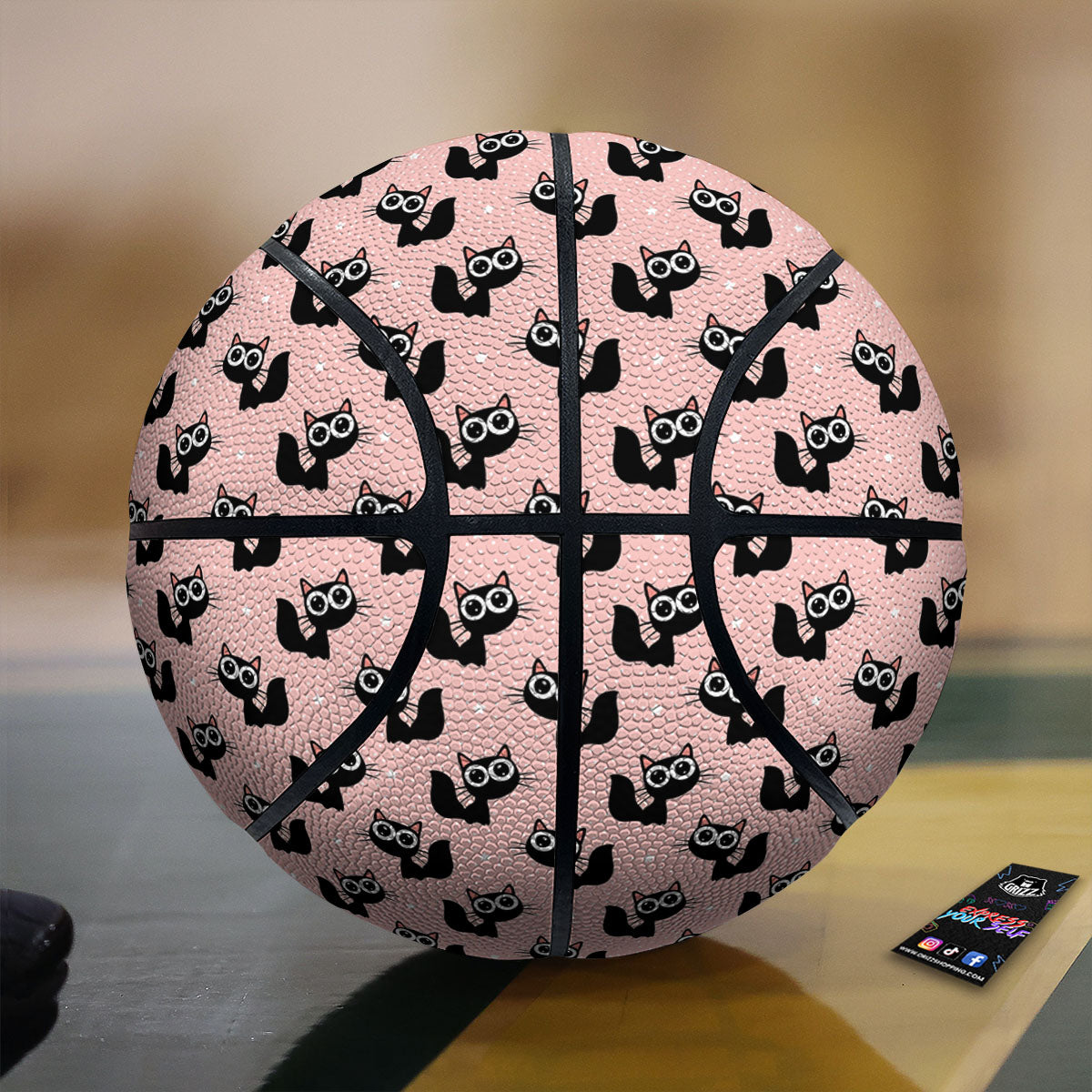 Pink And Black Cat Print Pattern Basketball