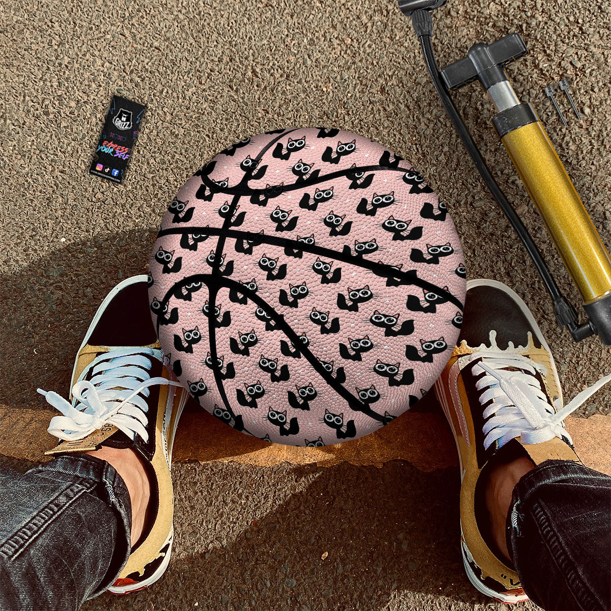 Pink And Black Cat Print Pattern Basketball