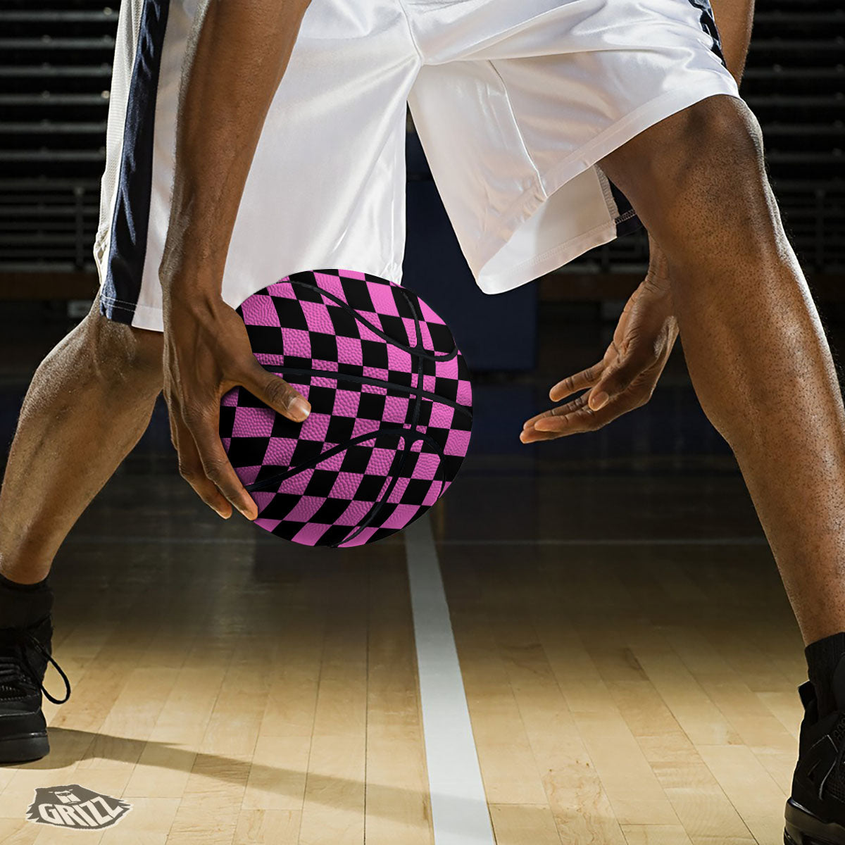 Pink And Black Checkered Print Pattern Basketball
