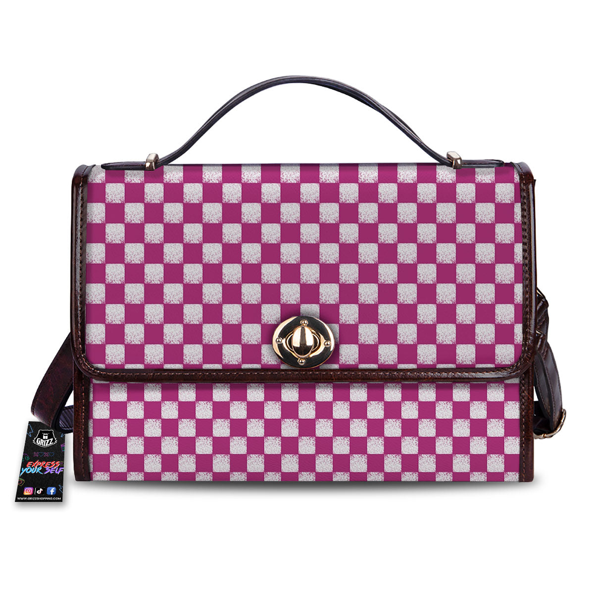 Pink And White Checkered Print Pattern Women's Satchel Bag