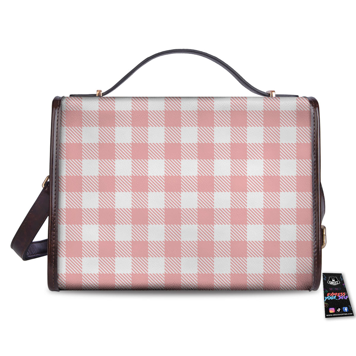Pink And White Gingham Print Pattern Women's Satchel Bag