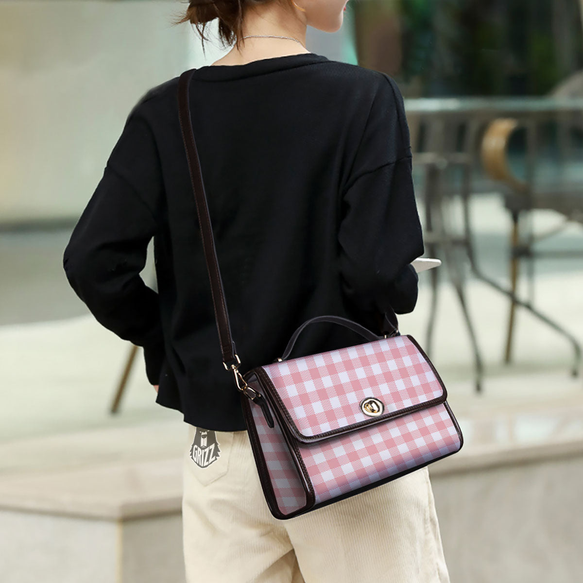 Pink And White Gingham Print Pattern Women's Satchel Bag