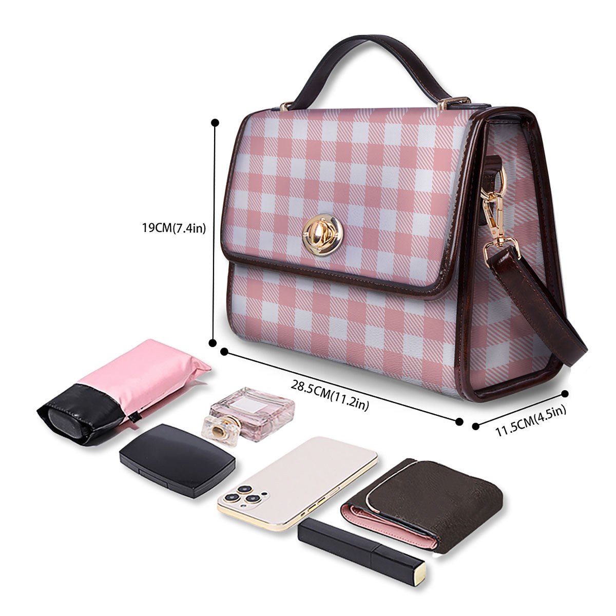 Pink And White Gingham Print Pattern Women's Satchel Bag