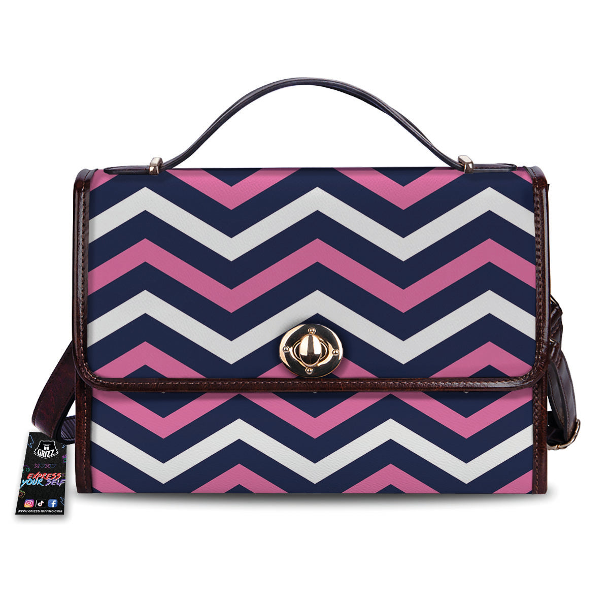 Pink And White Navy Chevron Print Women's Satchel Bag