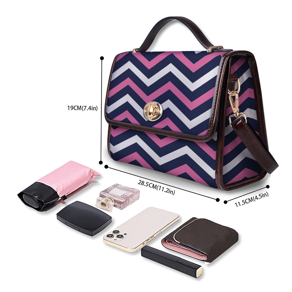 Pink And White Navy Chevron Print Women's Satchel Bag
