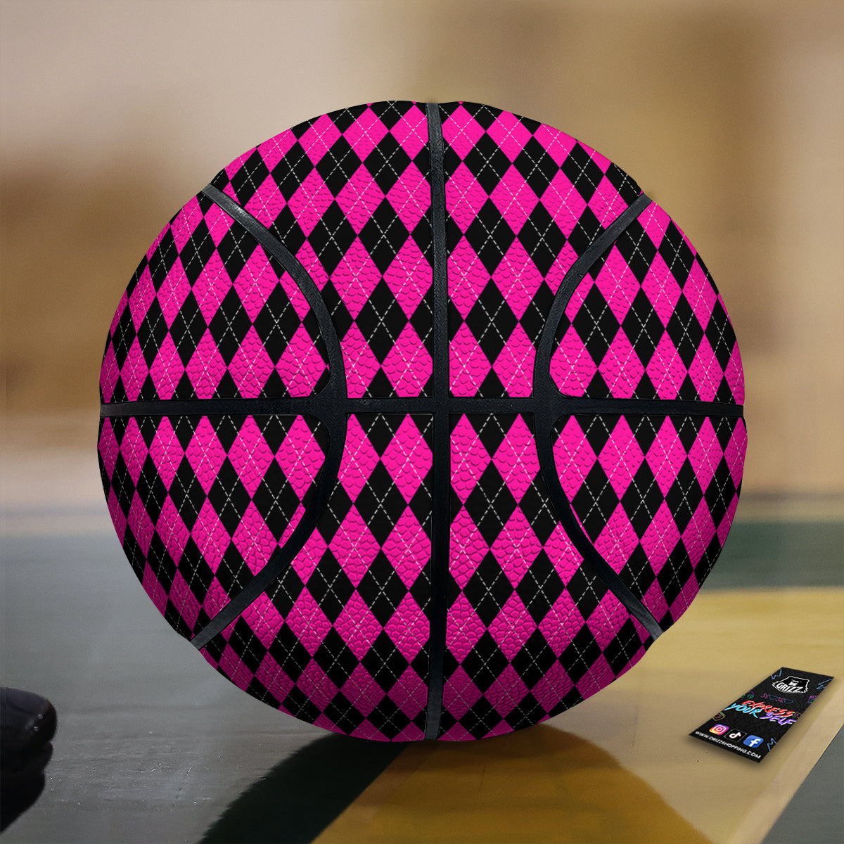 Pink Argyle Deep And Black Print Pattern Basketball