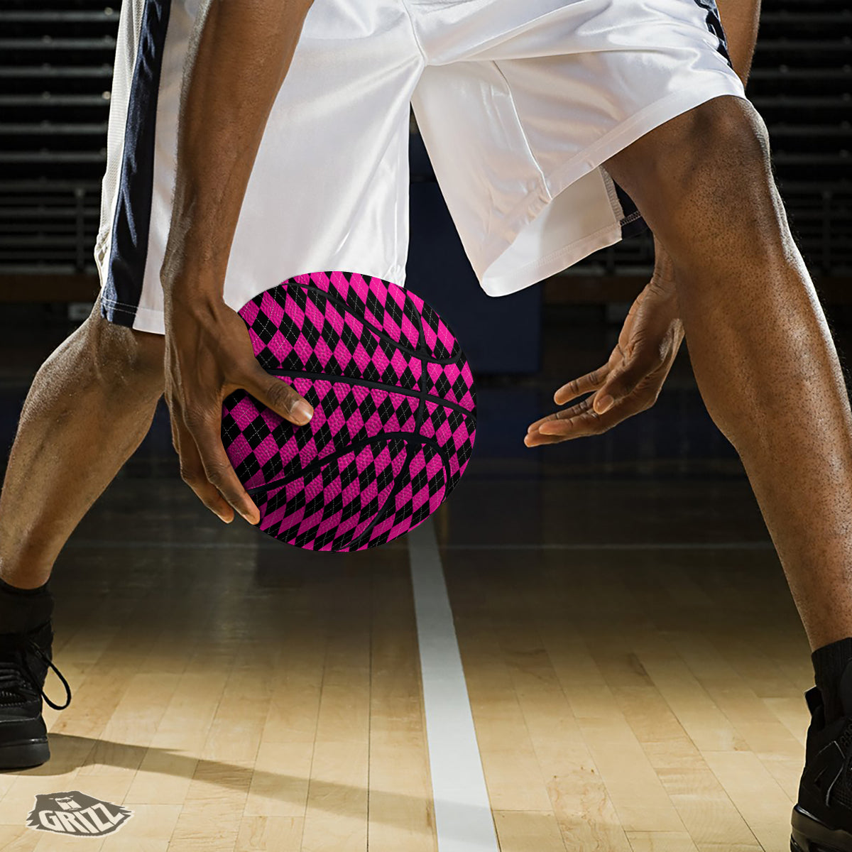 Pink Argyle Deep And Black Print Pattern Basketball