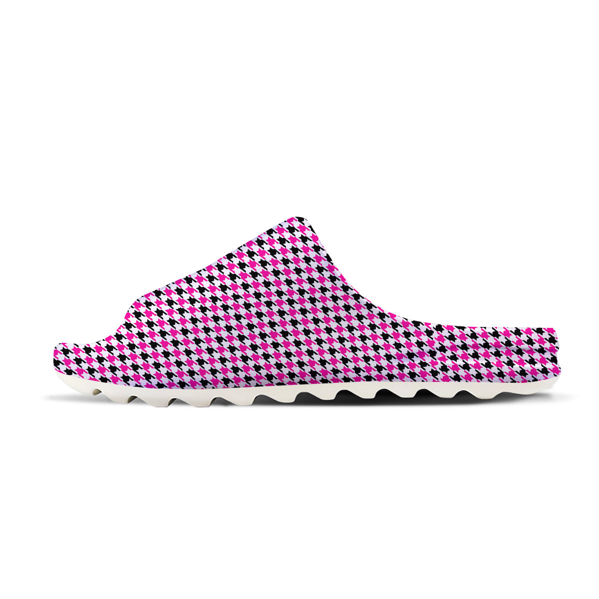 Pink Blac And White Houndstooth Print Sandals-grizzshop
