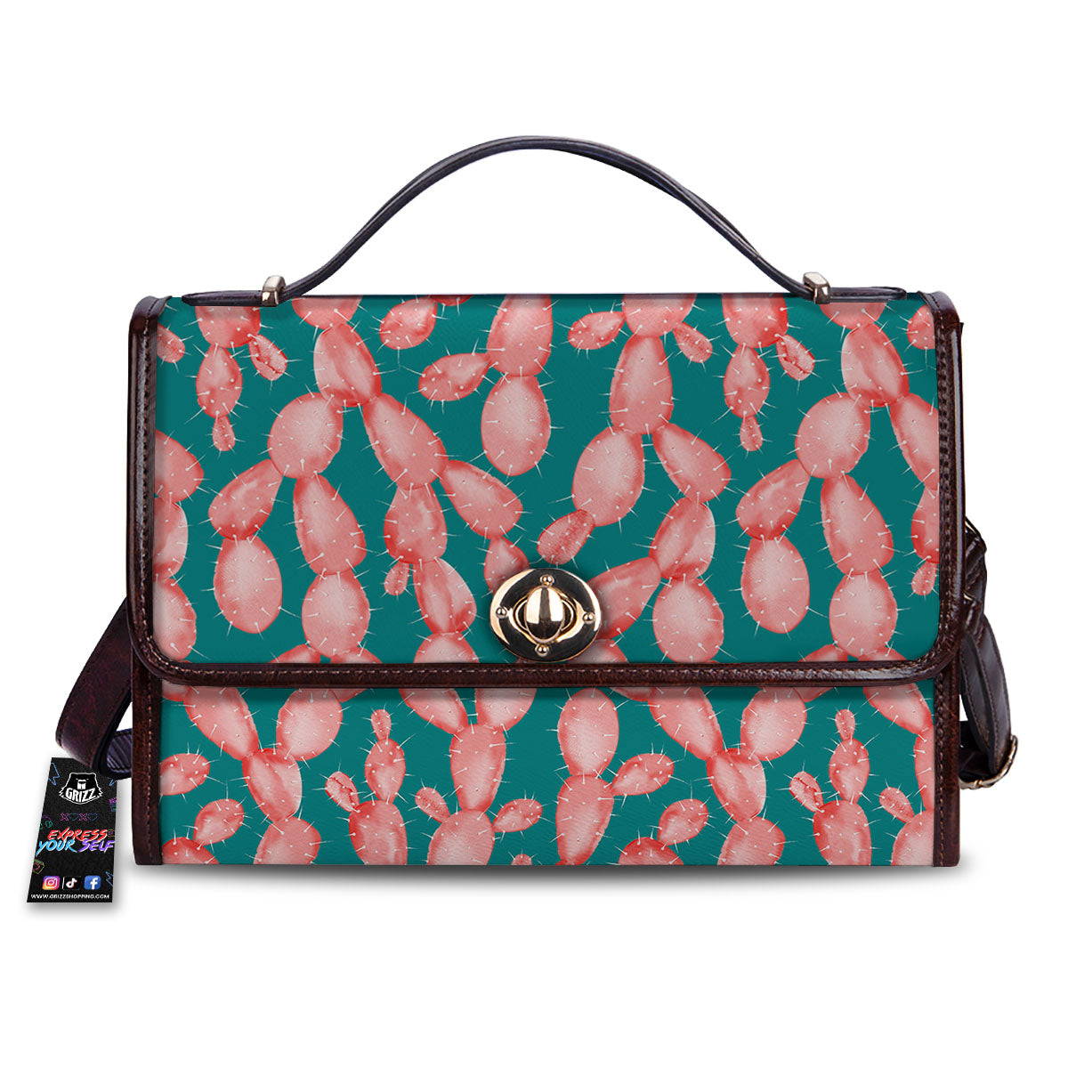 Pink Cactus Print Pattern Women's Satchel Bag