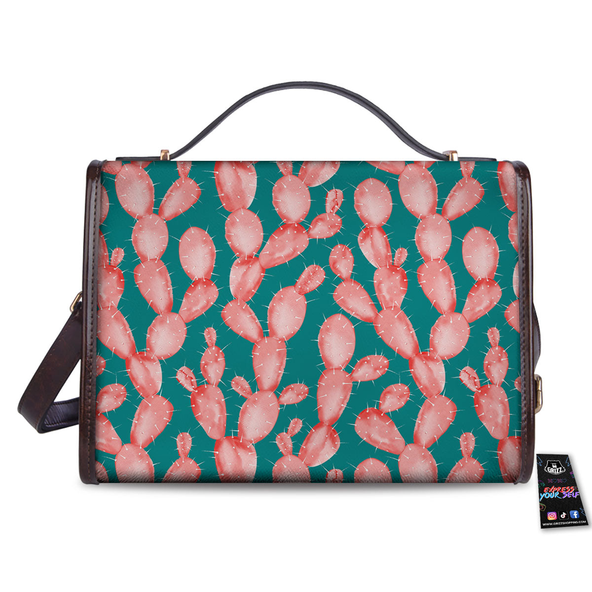 Pink Cactus Print Pattern Women's Satchel Bag