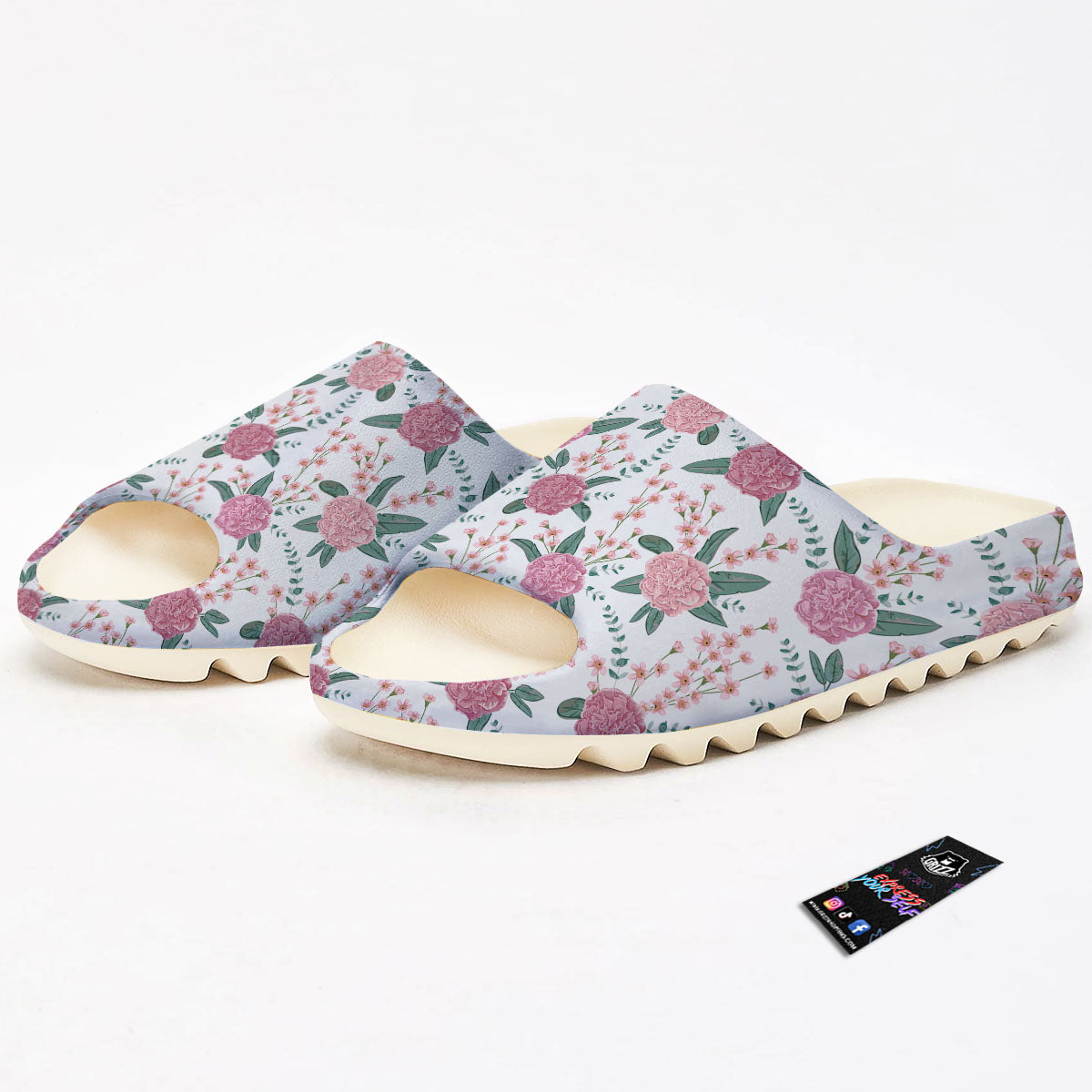 Pink Carnation White Print Pattern Sandals-grizzshop