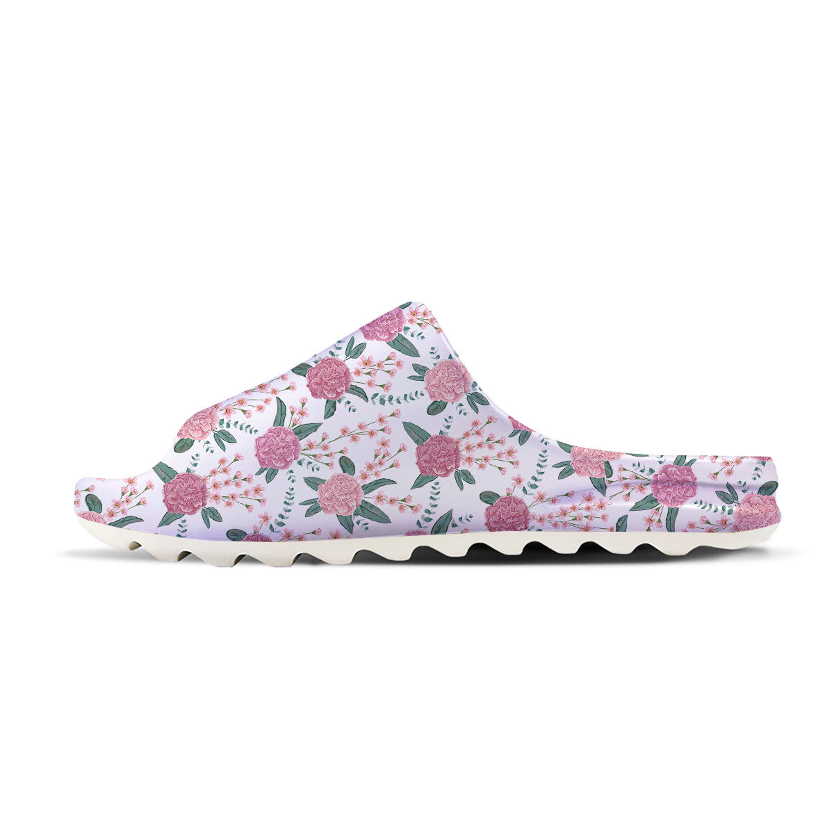 Pink Carnation White Print Pattern Sandals-grizzshop