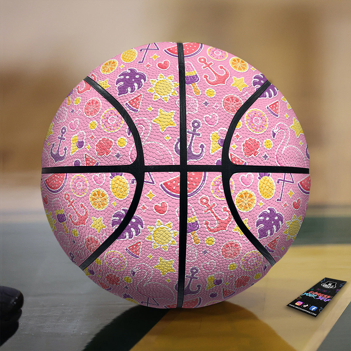 Pink Flamingo Summer Beach Print Pattern Basketball