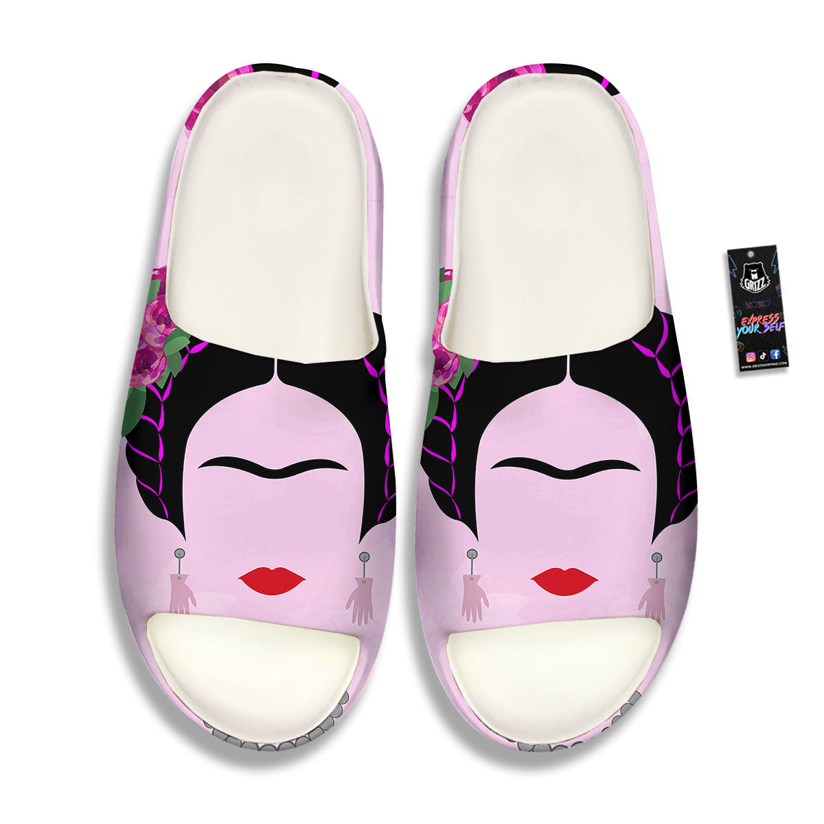 Pink Flower And Frida Kahlo Print Sandals-grizzshop