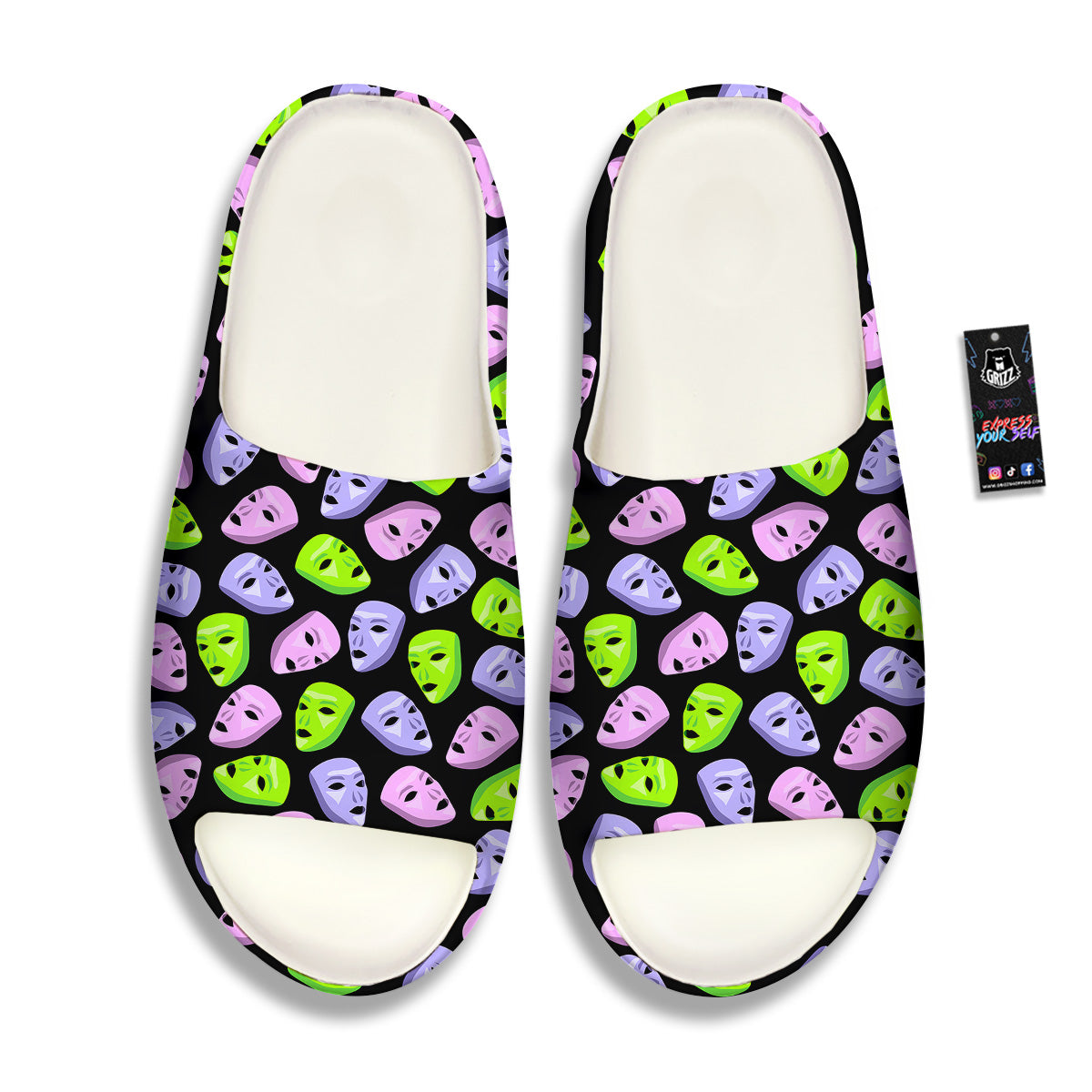 Pink Green And Purple Theater Masks Print Pattern Sandals-grizzshop
