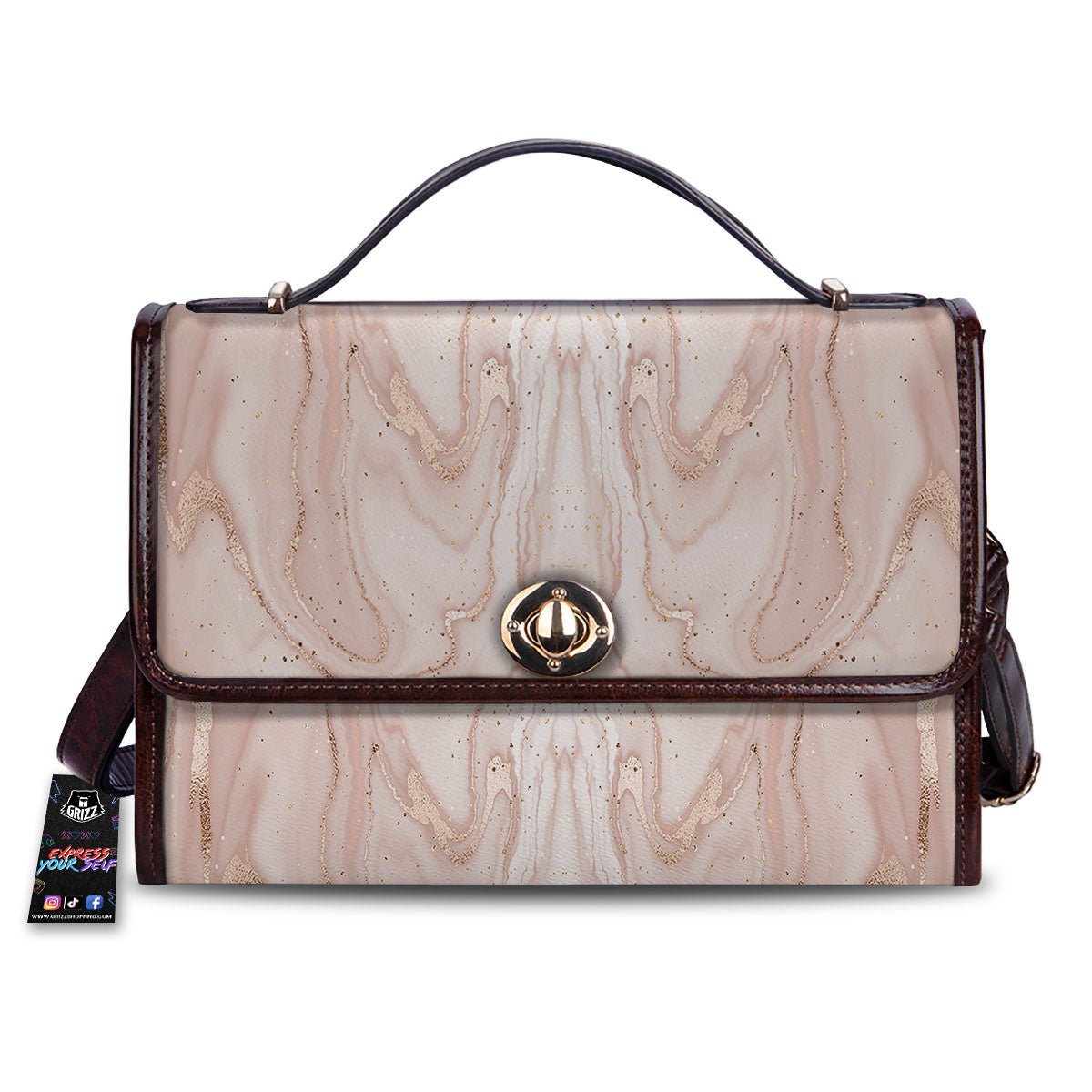 Pink Marble Print Pattern Women's Satchel Bag