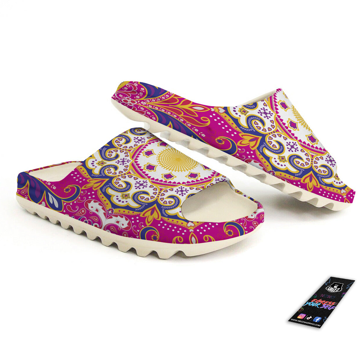 Pink Paisley And Mandala Print Sandals-grizzshop