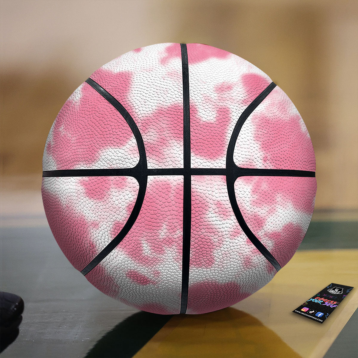 Pink Pastel And White Cow Print Basketball
