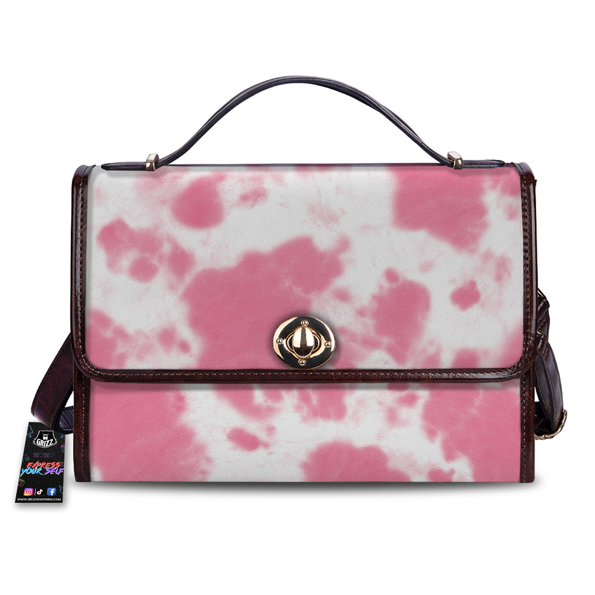 Pink Pastel And White Cow Print Women's Satchel Bag