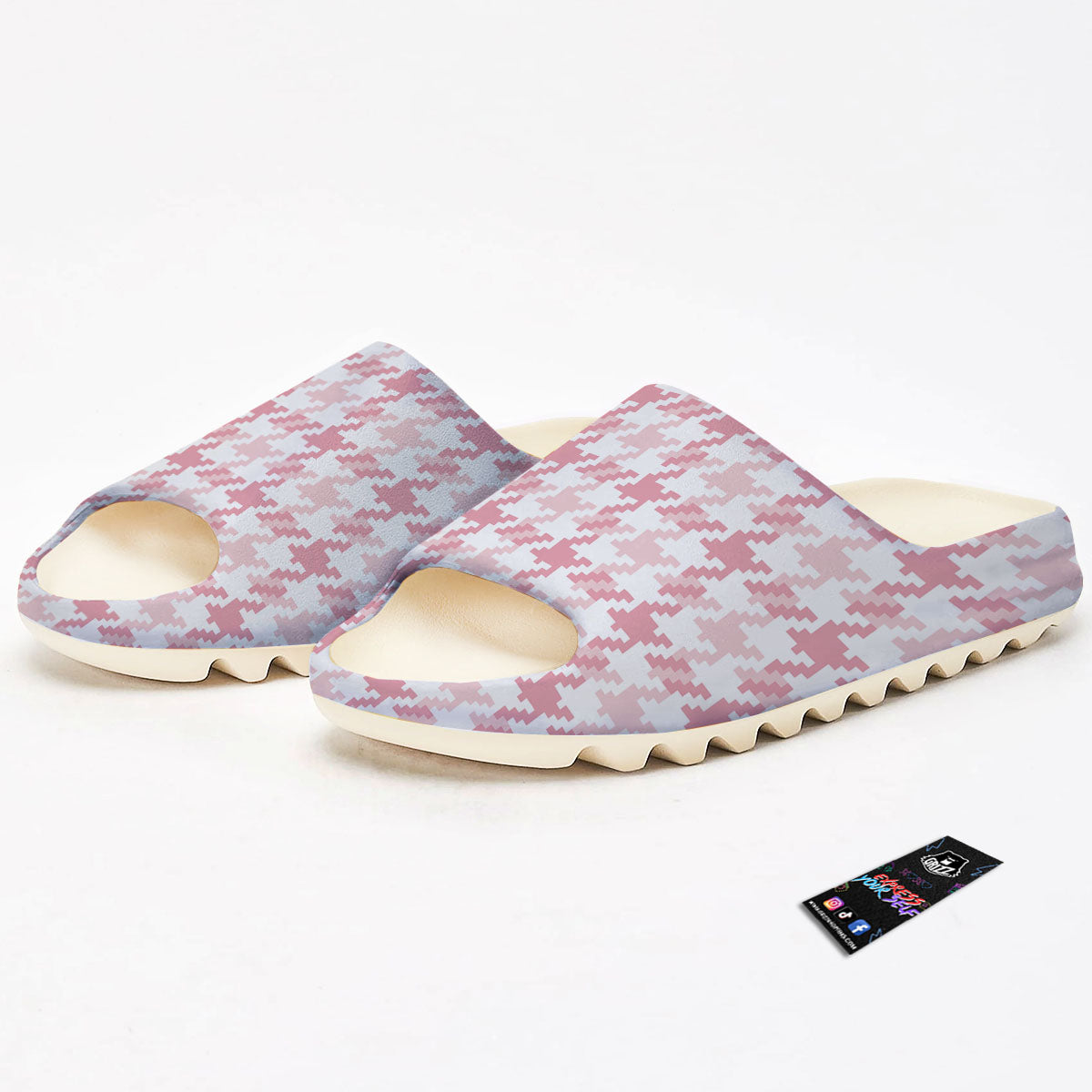 Pink Pastel And White Houndstooth Print Sandals-grizzshop