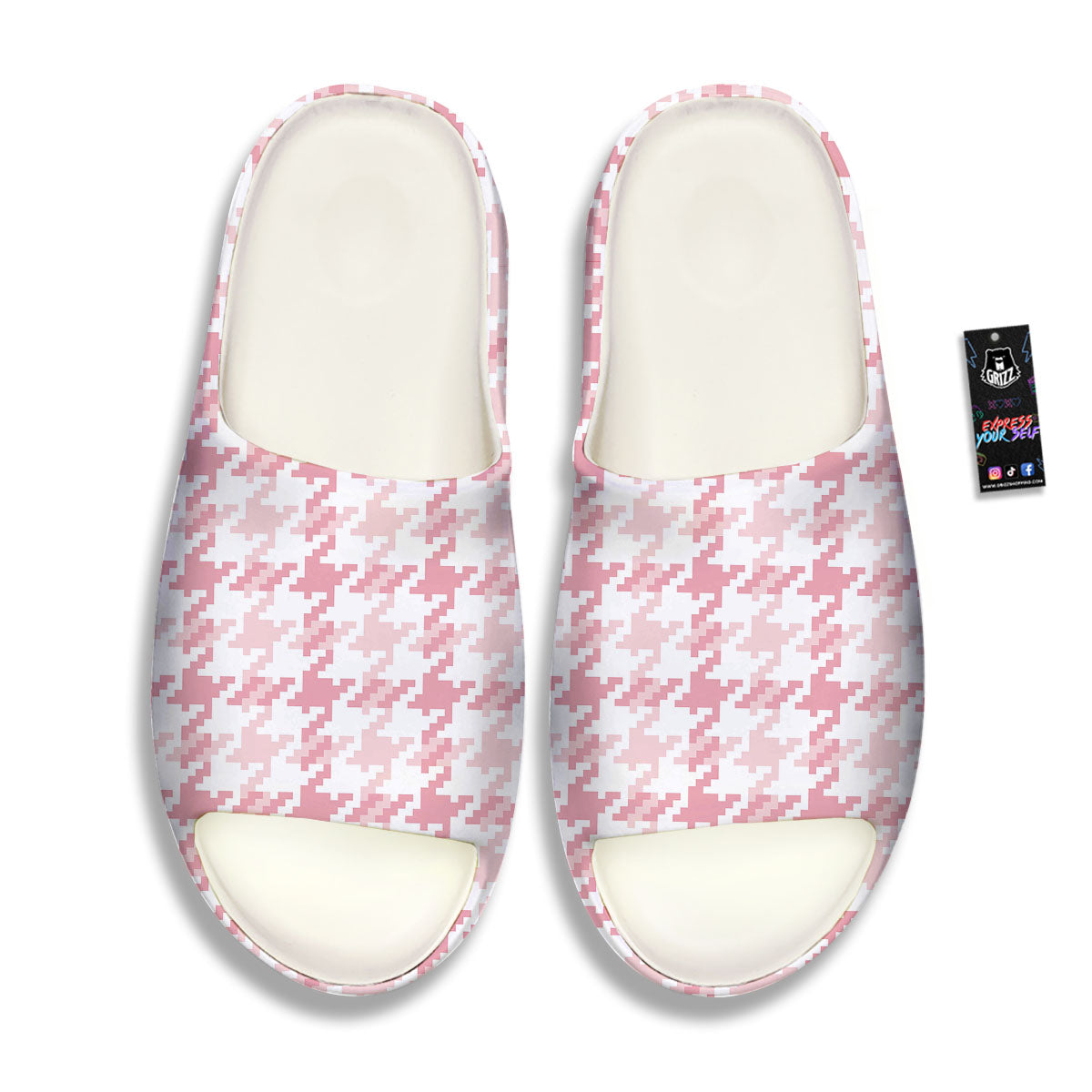 Pink Pastel And White Houndstooth Print Sandals-grizzshop