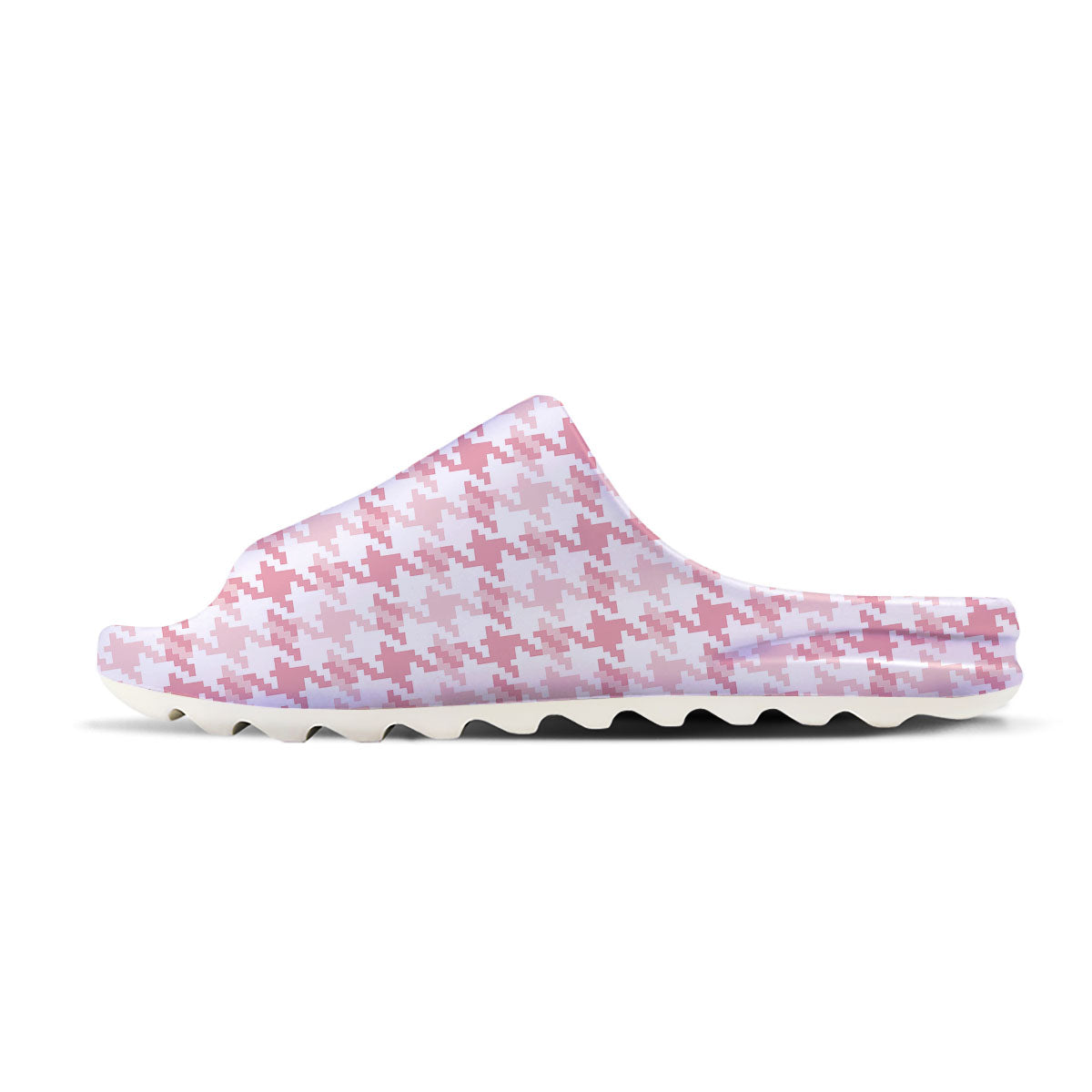 Pink Pastel And White Houndstooth Print Sandals-grizzshop