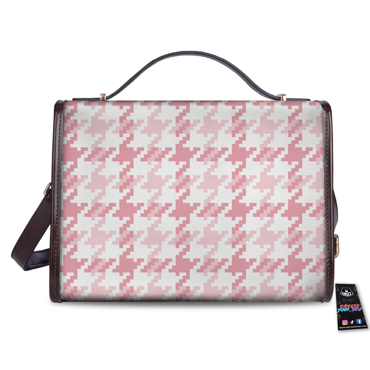 Pink Pastel And White Houndstooth Print Women's Satchel Bag