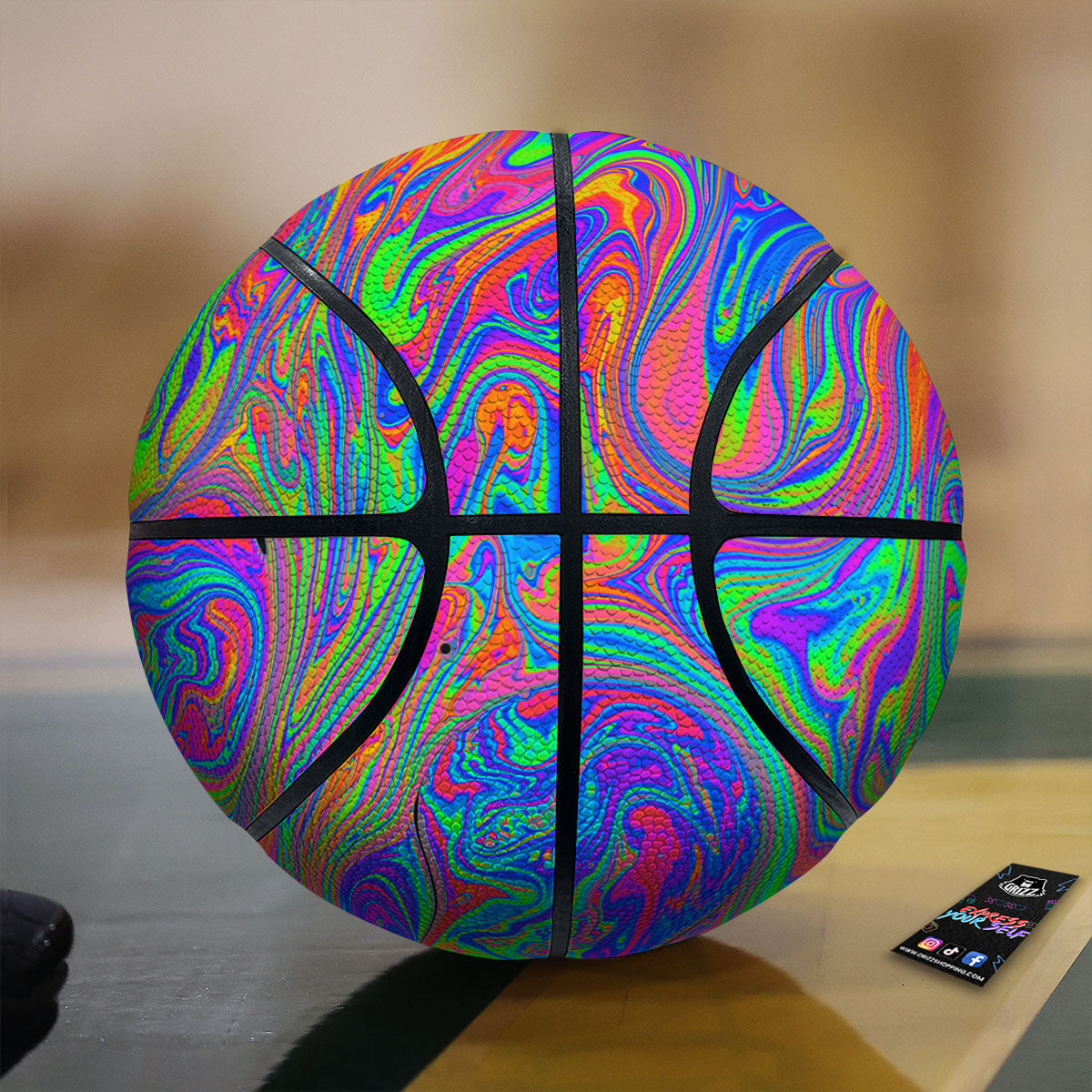 Pink Psychedelic Trippy Neon Green Print Basketball