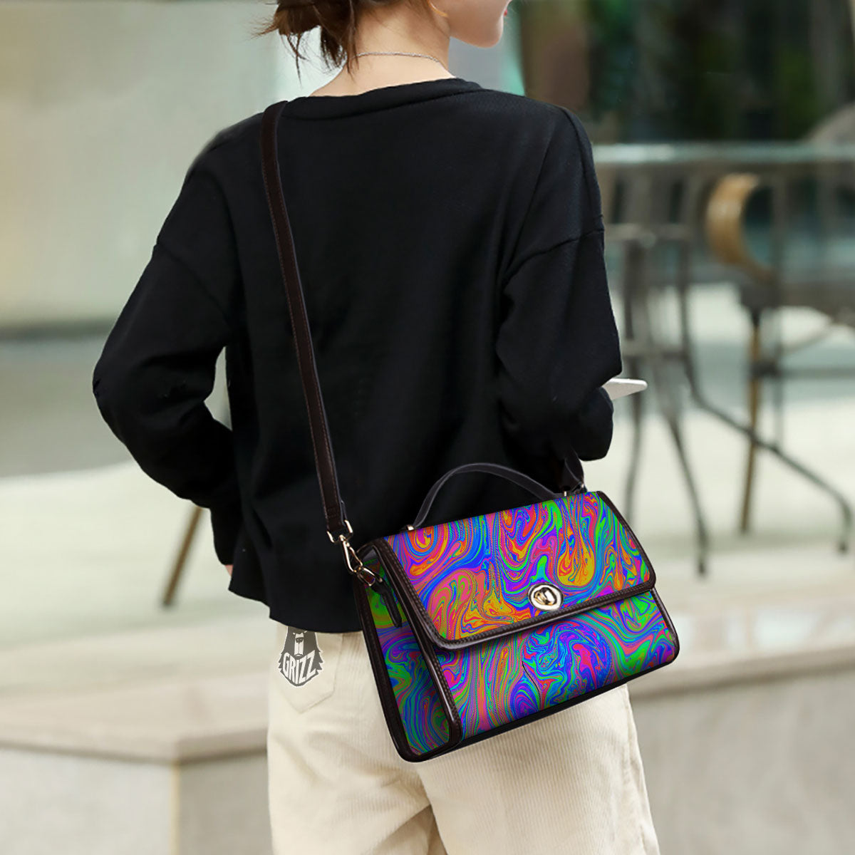 Pink Psychedelic Trippy Neon Green Print Women's Satchel Bag