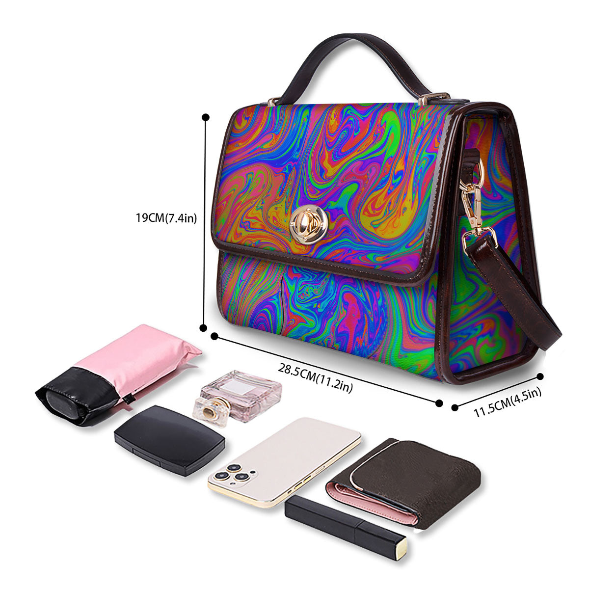 Pink Psychedelic Trippy Neon Green Print Women's Satchel Bag
