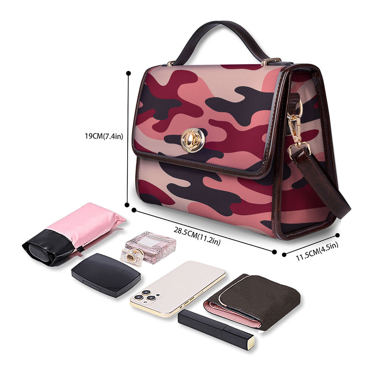 Pink Red And Black Camouflage Print Women's Satchel Bag