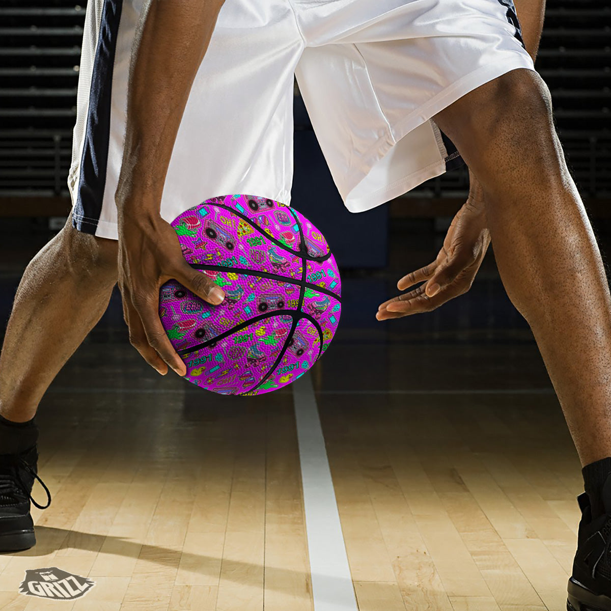 Pink Retro Stickers 90s Print Pattern Basketball