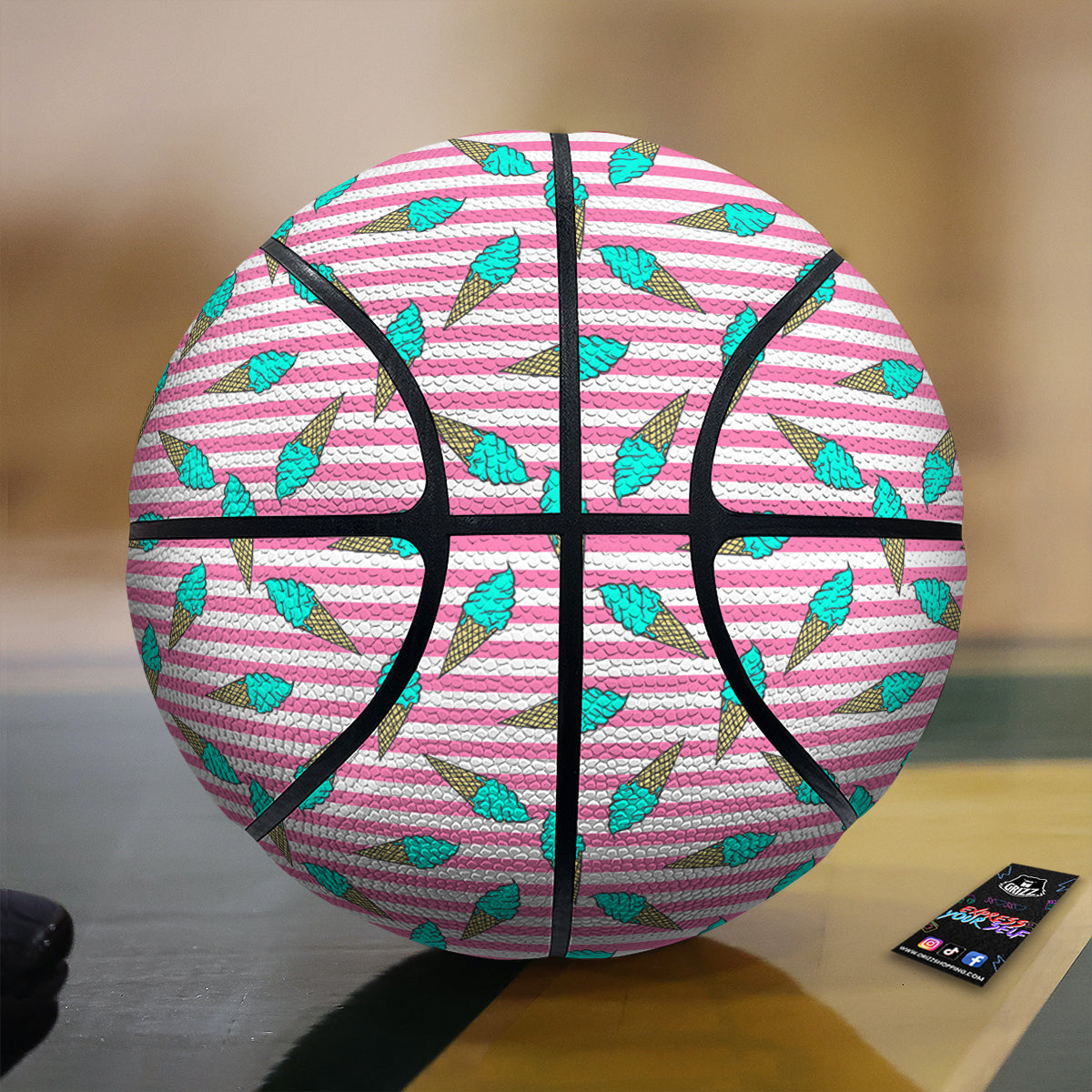 Pink Striped Ice Creams Print Pattern Basketball