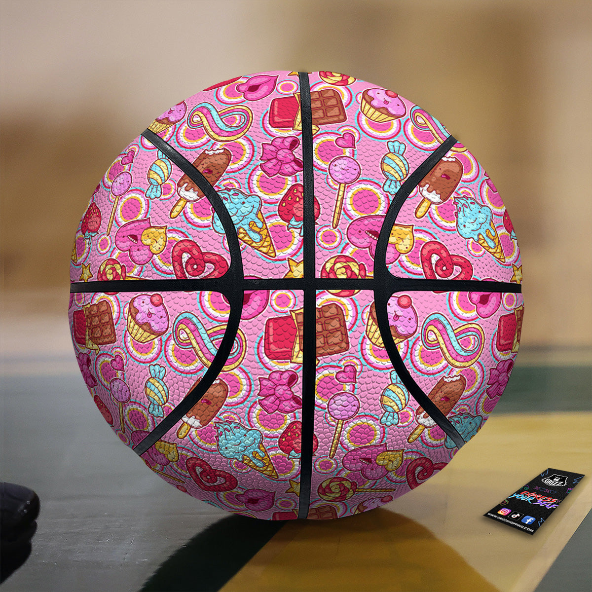 Pink Sweet Candy Print Pattern Basketball