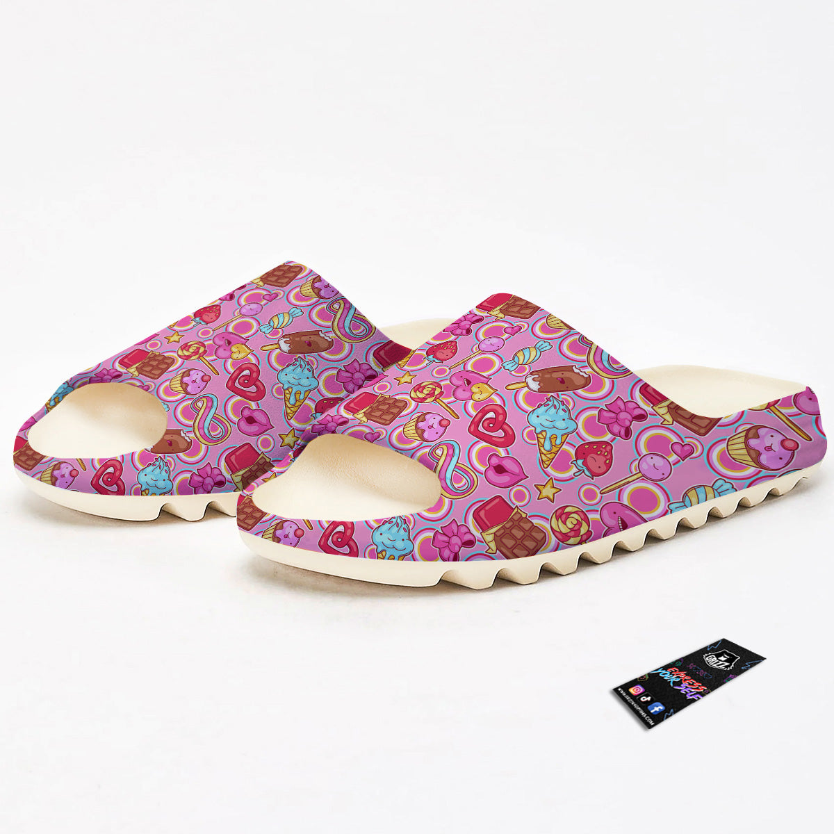 Pink Sweet Candy Print Pattern Sandals-grizzshop