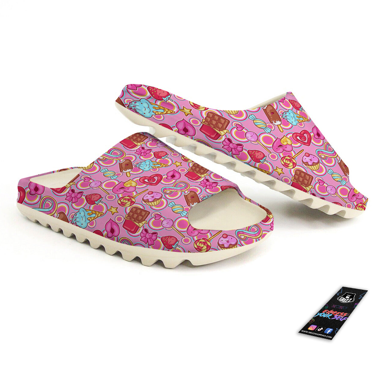 Pink Sweet Candy Print Pattern Sandals-grizzshop