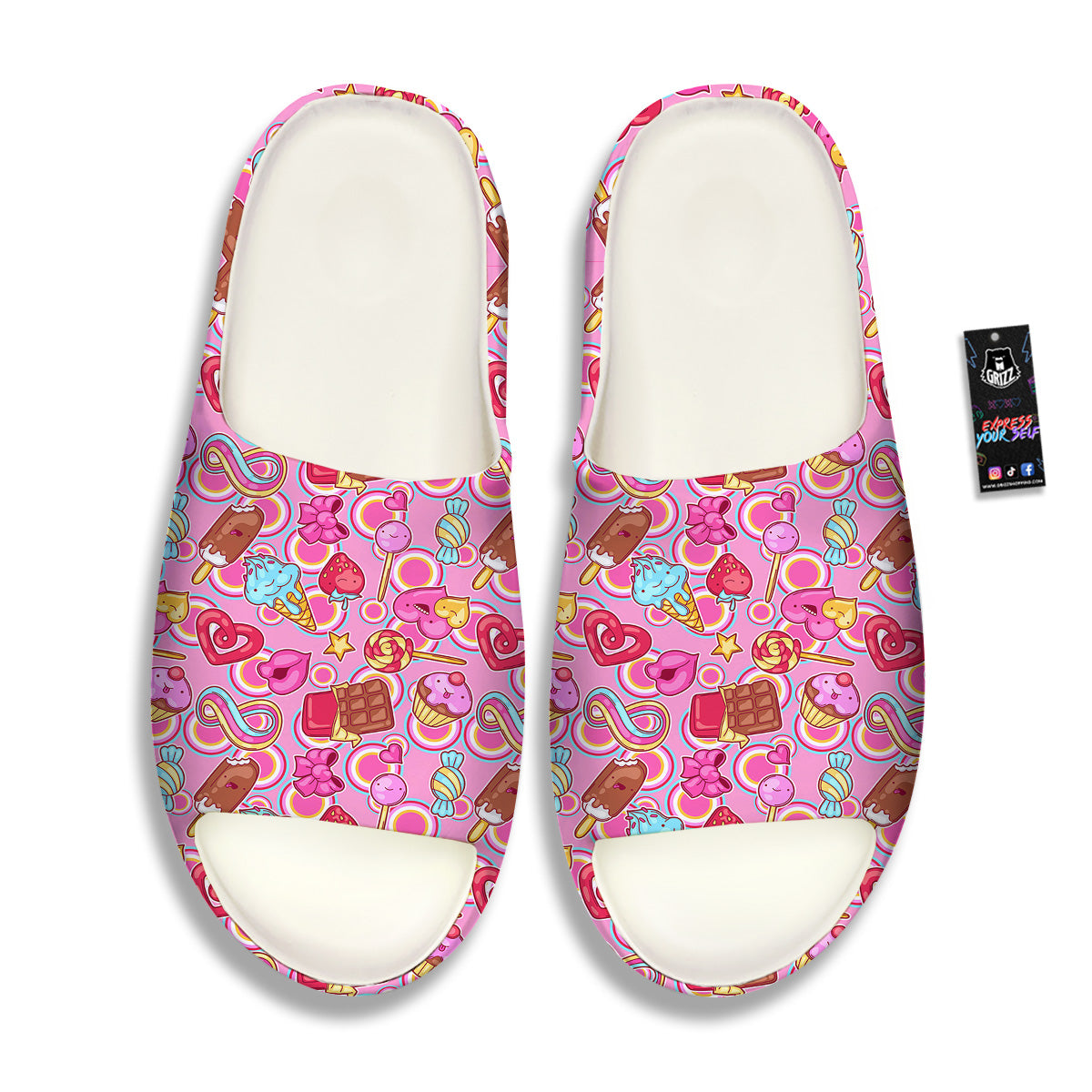 Pink Sweet Candy Print Pattern Sandals-grizzshop