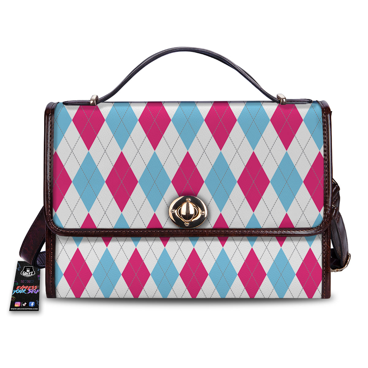Pink White And Blue Argyle Print Pattern Women's Satchel Bag