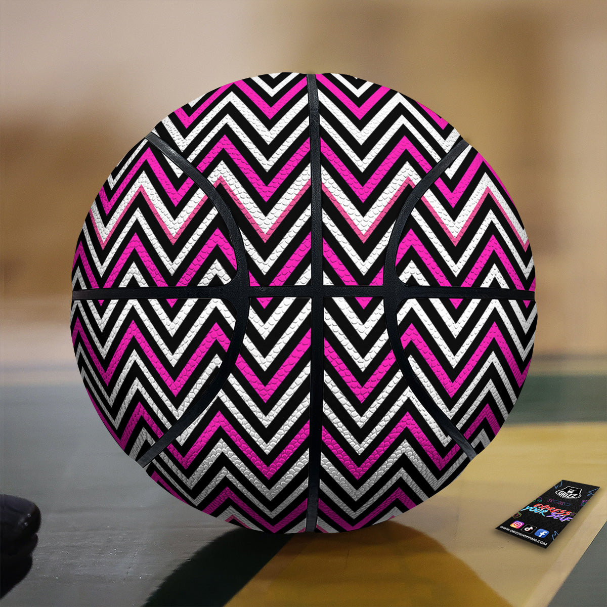 Pink White Black Zigzag Print Pattern Basketball