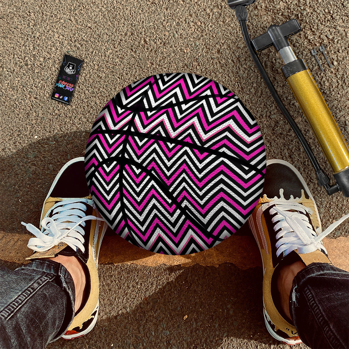 Pink White Black Zigzag Print Pattern Basketball