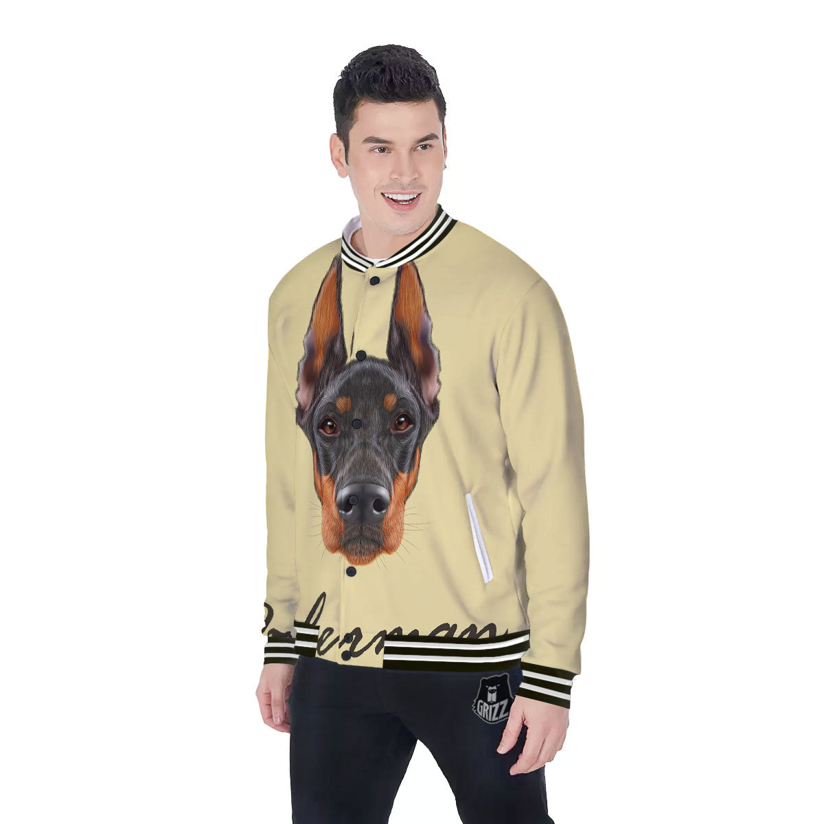 Pinscher Doberman Print Baseball Jacket-grizzshop