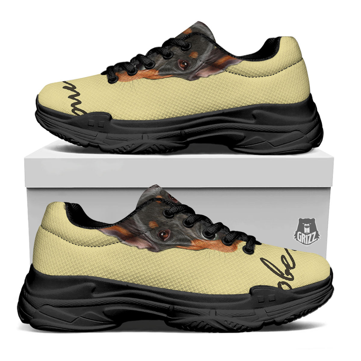 Pinscher Doberman Print Black Chunky Shoes-grizzshop