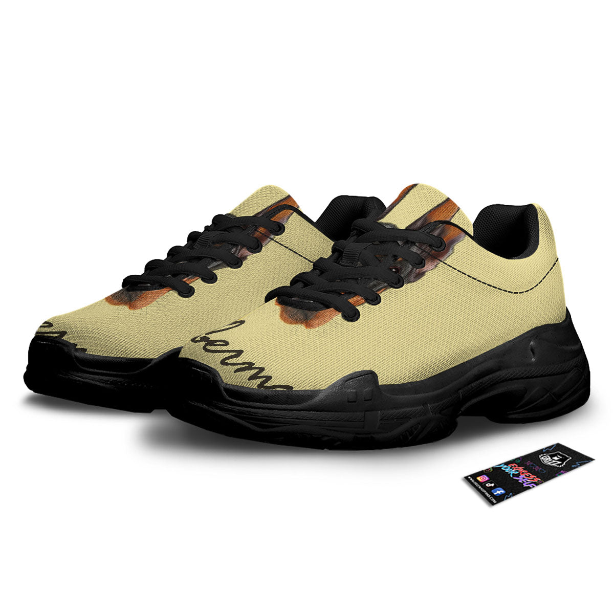 Pinscher Doberman Print Black Chunky Shoes-grizzshop