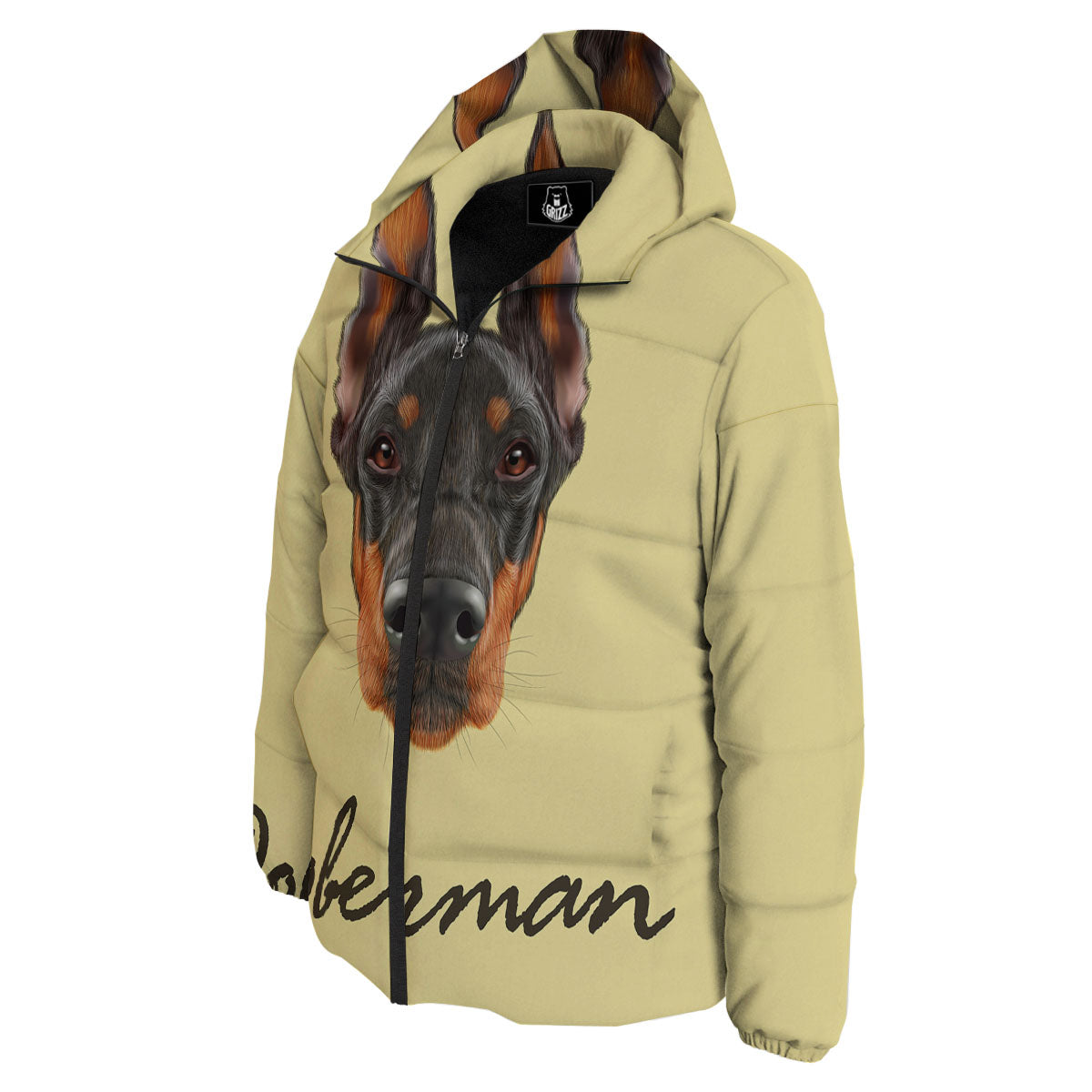 Pinscher Doberman Print Down Jacket-grizzshop