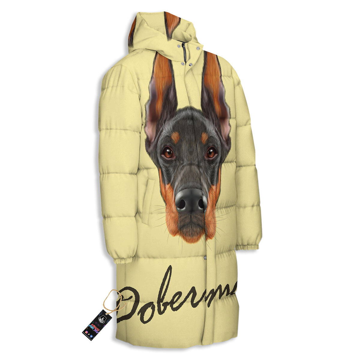 Pinscher Doberman Print Long Down Jacket-grizzshop